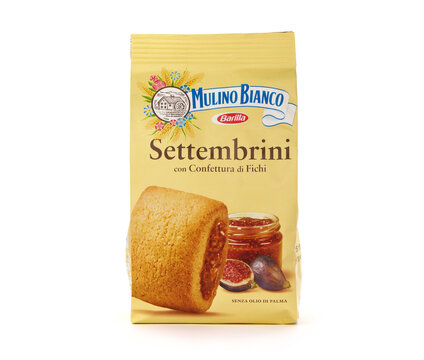 BUCHAREST, ROMANIA - MAY 9, 2019. Pack of Mulino Bianco Settembrini, biscuits or cookies with fig jam filling