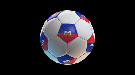 Soccer ball with the flag of Haiti on black background. 3D Rendering