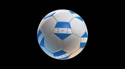 Soccer ball with the flag of Honduras on black background. 3D Rendering