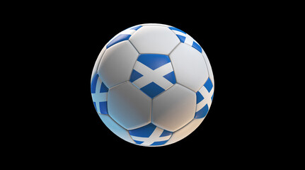 Soccer ball with the flag of Scotland on black background. 3D Rendering