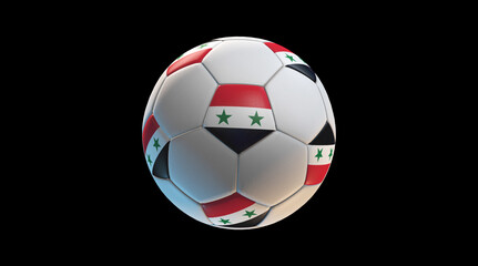 Obraz premium Soccer ball with the flag of Syria on black background. 3D Rendering