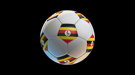 Obraz premium Soccer ball with the flag of Uganda on black background. 3D Rendering