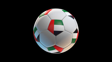 Obraz premium Soccer ball with the flag of United Arab Emirates on black background. 3D Rendering