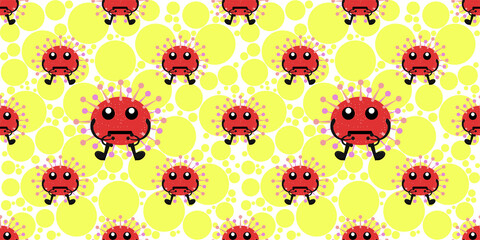 Seamless pattern of Cute cartoon germ in flat style design isolated on circle fill background. Bacteriology concept design. Cartoon microbes. Vector illustration eps10.