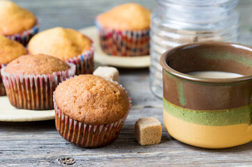 Freshly baked cupcakes for coffee time. Traditional vegan and healthy sweets. Healthy food concept.