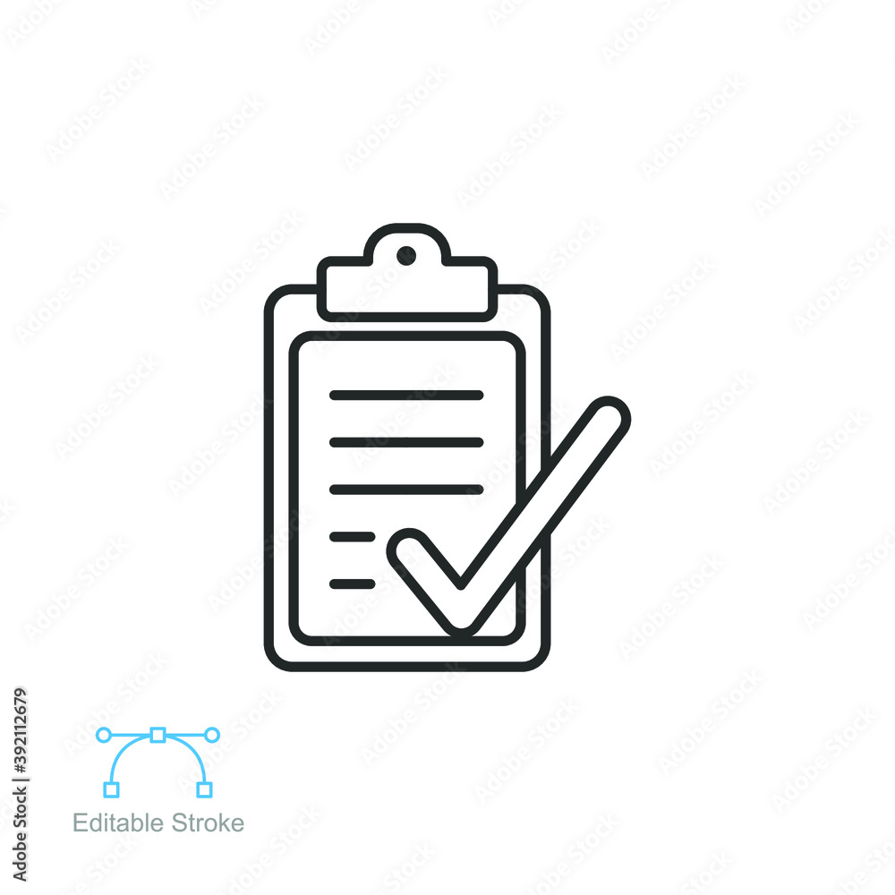 Aufkleber check list document line icon. clipboard, paper and check mark office note approval, notepad, contra