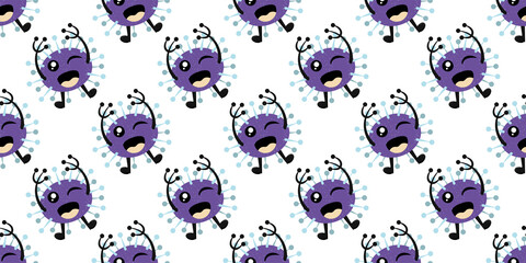 Seamless pattern of Cute cartoon germ in flat style design isolated on white background. Bacteriology concept design. Cartoon microbes. flat cartoon character icon design. Vector illustration eps10.