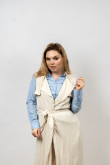 Photo of a woman on a light background. High quality photo.