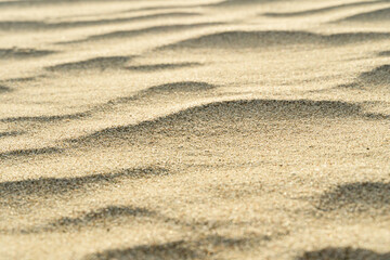 Background of sand with dunes . Yellow sand texture top view