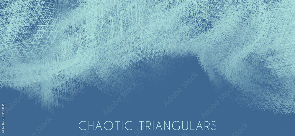 Aufkleber background with cold bluish chaotic fractal triangles on a blue