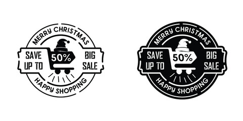 Obraz premium Vintage christmas promotion label badge shopping discount design template inspiration