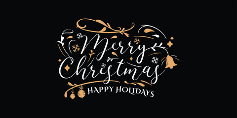 Lettering typography merry christmas with luxury ornament logo design template inspiration