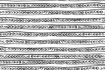 Inked circles with stripes hand drawn seamless pattern. Elements are not cropped, swatch is in the panel