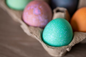 Colorful Easter Eggs in Egg Carton