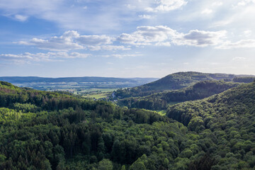 Fototapeta na wymiar Panorama over a green forest in Germany