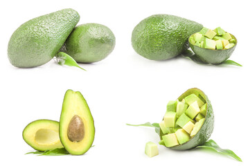 Group of ripe avocados isolated on a white background cutout