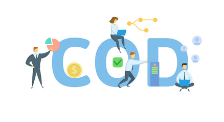 COD, Commercial Operation Date. Concept with keywords, people and icons. Flat vector illustration. Isolated on white background.