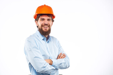 Emotional man in orange paint construction industry work lifestyle