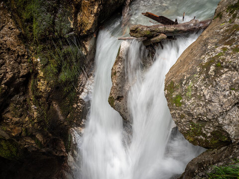 Waterfall in canyon Wolfsklamm in Tyrol, Austria