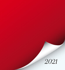 Rotes Papierblat mit Eselsohr und das Jahr 2021,
Vektor Illustration