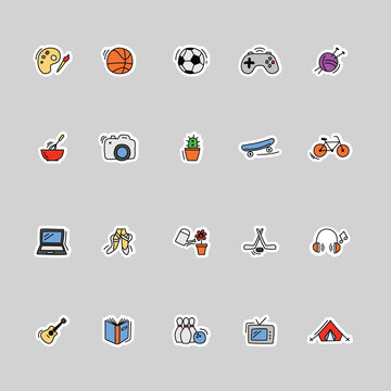 collection of kids hobbies icons