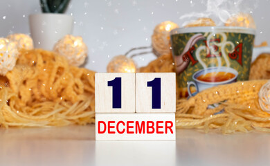 December 11. Day 11 of december month, calendar on white background. Winter time. New year concept