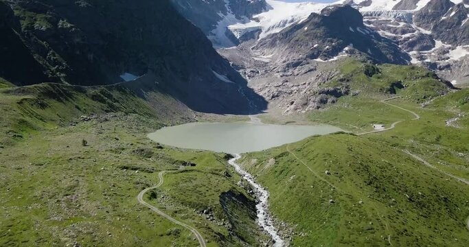 Aerial View of Swiss Mountain Pass in Susten, Switzerland.
