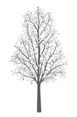 Tree with leaves in gray vintage style on a white background