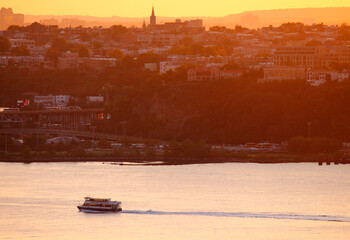 Red sunset over the New Jersey hills and Hudson river