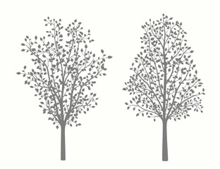 Silhouettes of trees on a white background in two versions