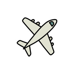 airplane doodle icon, vector color line illustration