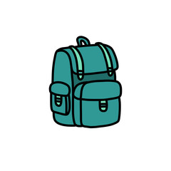 backpack doodle icon, vector color line illustration
