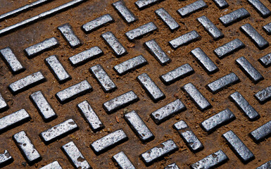 Manhole cover texture detail, Tiradentes, Brazil 