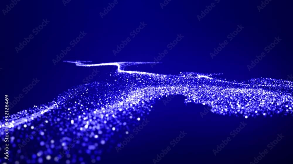 Poster abstract bg with blue magic glitters fly in air in slow motion and form beautiful swirls. sparkles f
