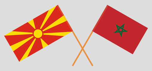 Crossed flags of Morocco and North Macedonia