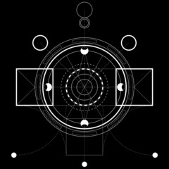 Black and white sacred geometry design for apparel. Mystical tattoo sketch. Hipster lineart. Alchemical symbol. Isolated vector illustration.
