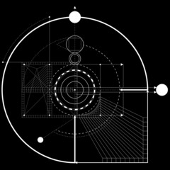 Black and white sacred geometry design for apparel. Mystical tattoo sketch. Hipster lineart. Alchemical symbol. Isolated vector illustration.