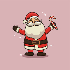 cute santa claus character holding candy cane. its suitable for your project design, poster, post card with theme of christmast