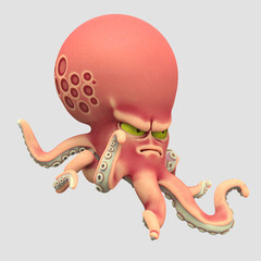 3D Render, Red octopus pirate,

