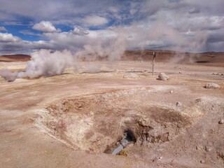 Geyser Sol de la Mañana in Bolivia, South America - part of the 3-days tour to the salt desert Salar de Uyuni, largest salt flat in the world.
