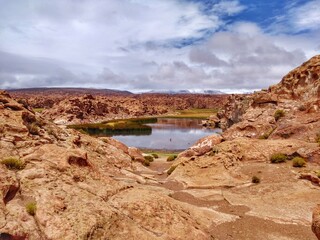 Fototapeta na wymiar Rock formation - Lost Lagoon (Laguna Perdida/Hedionda) in Bolivia, South America - part of the 3-days tour to the salt desert Salar de Uyuni, largest salt flat in the world. 