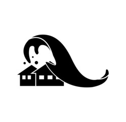 tsunami icon vector with black and white, disaster sign and symbols.
