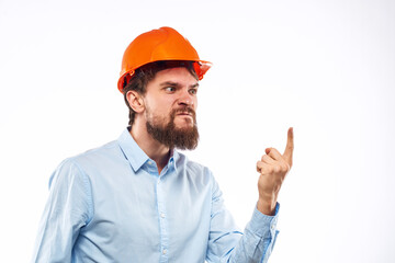 Angry man in orange hard hat industry work dissatisfaction cropped view