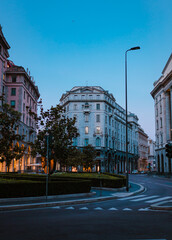 Milanese buildings illuminated at the blue hour