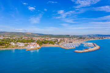Village view, mediterranean sea, Roc Sant Gaieta, Roda de Bera, province Tarragona, Catalonia.