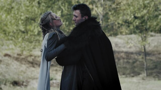 Emotional scene, a man is killing a princess who is hugging him, 4k