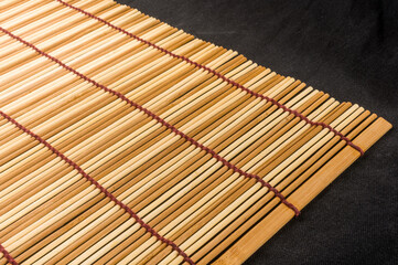 brown bamboo Mat - stand food, close-up, macro