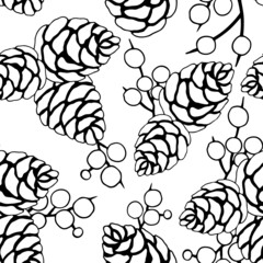 seamless pattern, pattern of cones in monochrome colors, Christmas composition, ornament for wallpaper and fabric