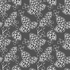 seamless pattern, pattern of cones in monochrome colors, Christmas composition, ornament for wallpaper and fabric