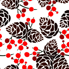 seamless pattern, pattern of cones in color, Christmas composition, ornament for wallpaper and fabric